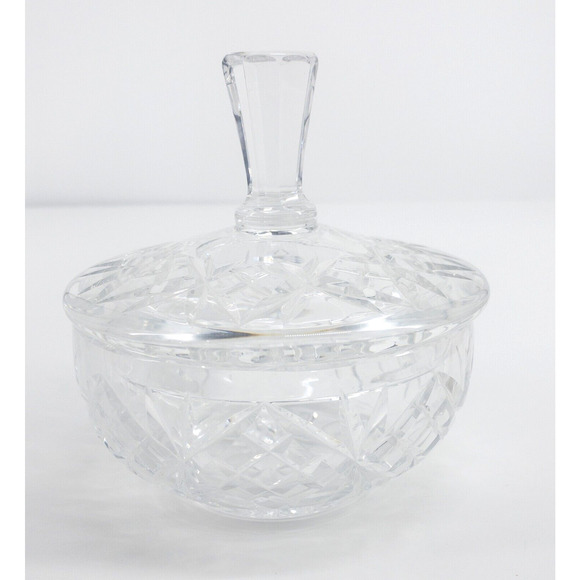 Crystal Covered Candy Dish 5" Wide 5" Tall Etched Tall Handle - Picture 2 of 5